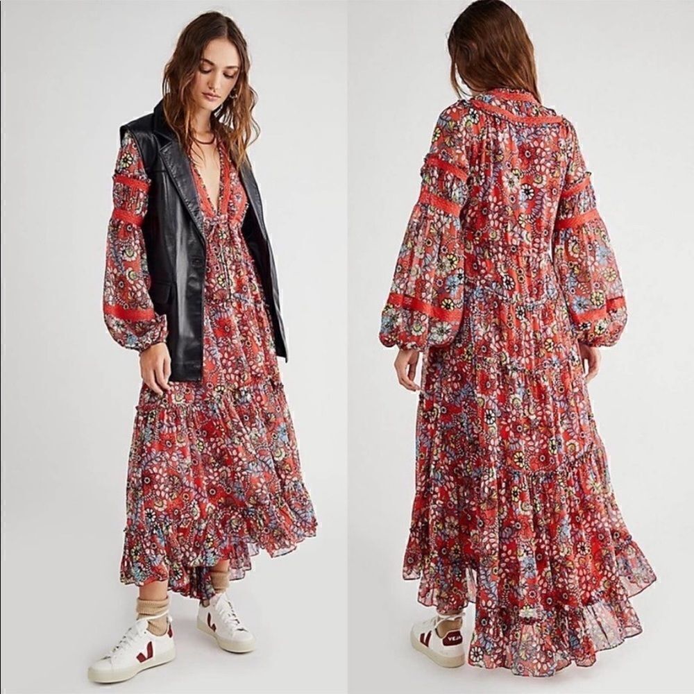 Free People Cassis Printed Chiffon Dress Size SP